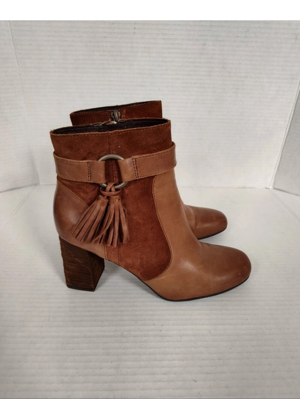 Born Booties Womens 6 M Toco Tassel Ankle Boots Brown Leather Heeled Zipper